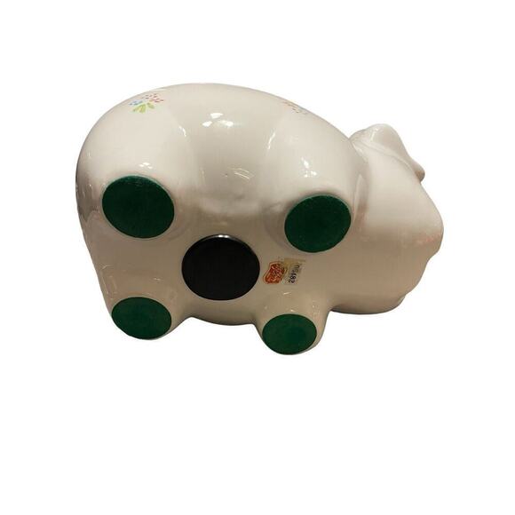 Vintage Lefton Ceramic Piggy Bank Baby Blue Bow Flowers - Picture 6 of 7